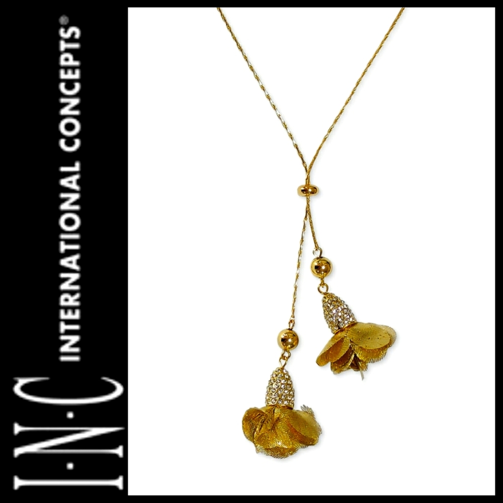 INC Fabric Flower Lariat Necklace
